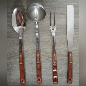 Vintage Prestige Kitchen Utensils Spoon Ladle Fork Spatula Wood Handles England